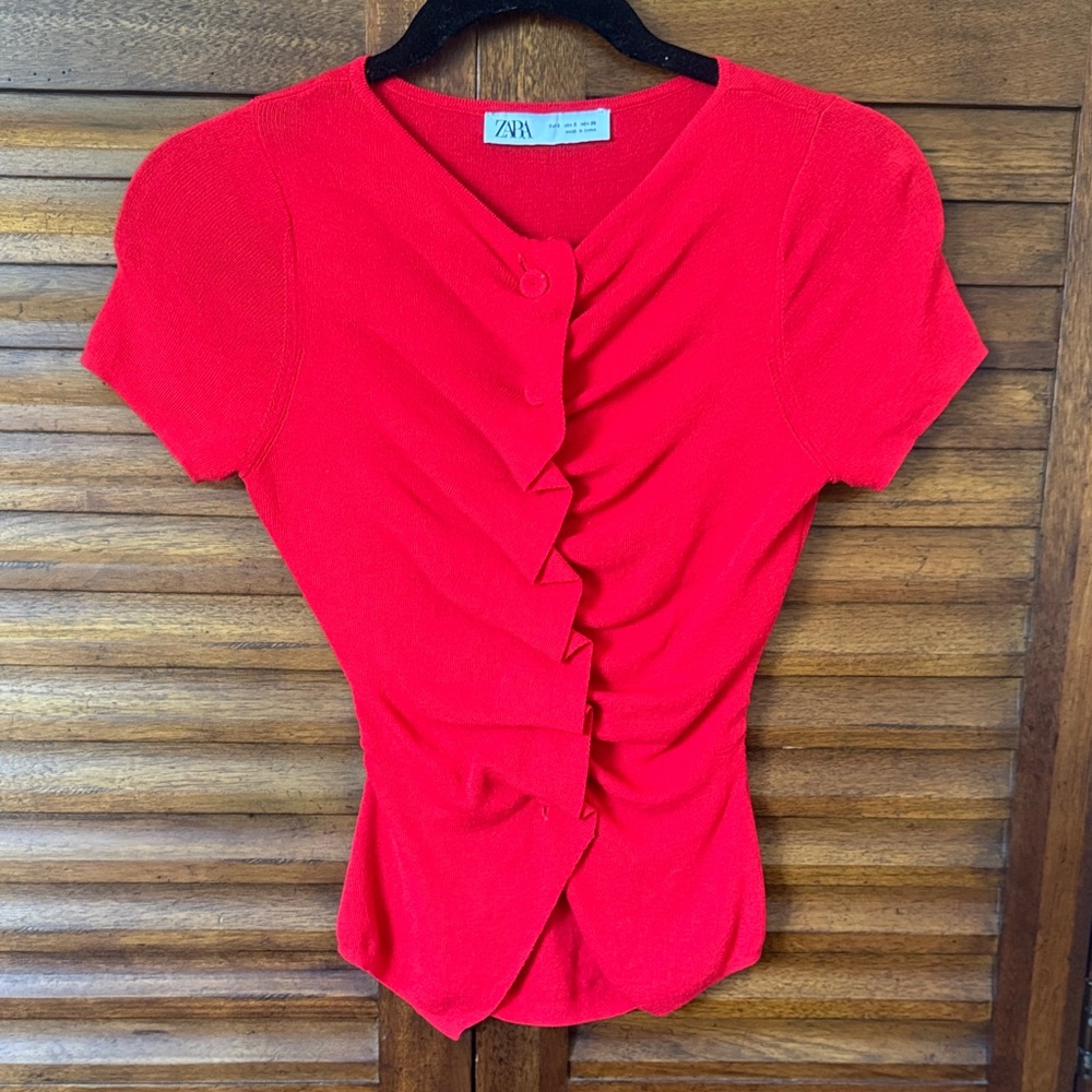 Zara Women's Vibrant Red Ruched Blouse